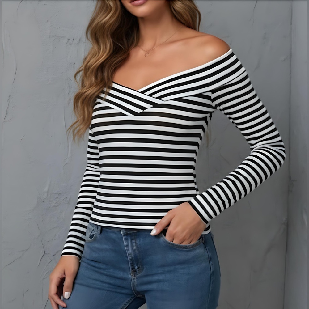 Striped Print Off Shoulder Tee